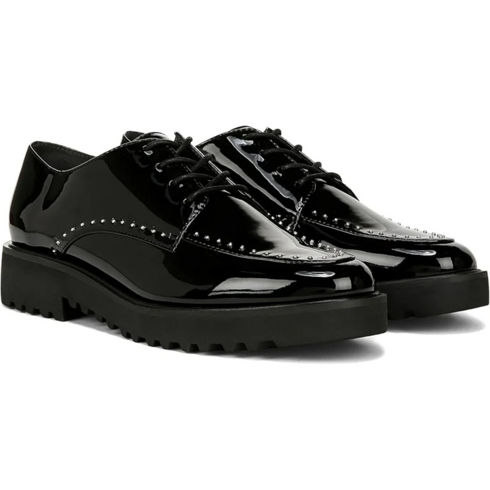 Franco Sarto Women's Charles 6 Lug Sole Oxford Black Patent, size 8.5